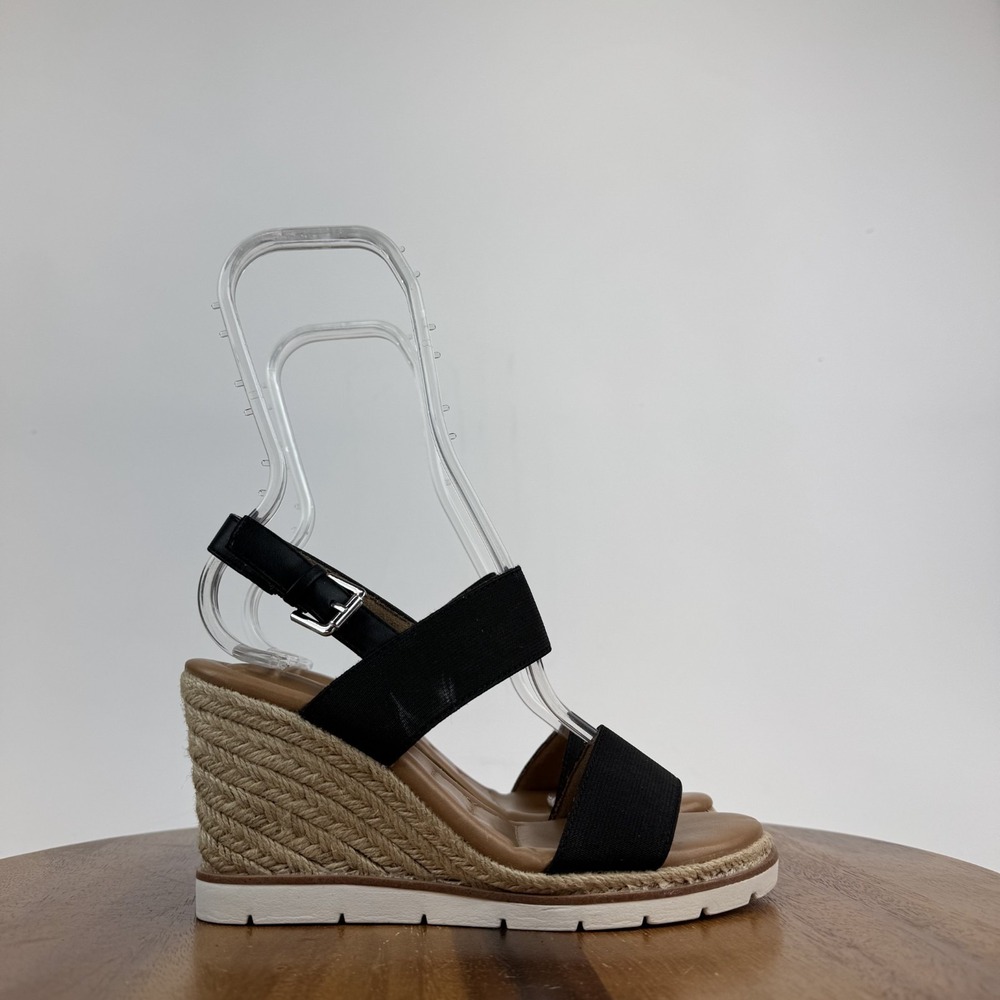 New Womens‎ Me Too Gavin Black Strappy Slingback Espadrille Wedge Sandals Size 6